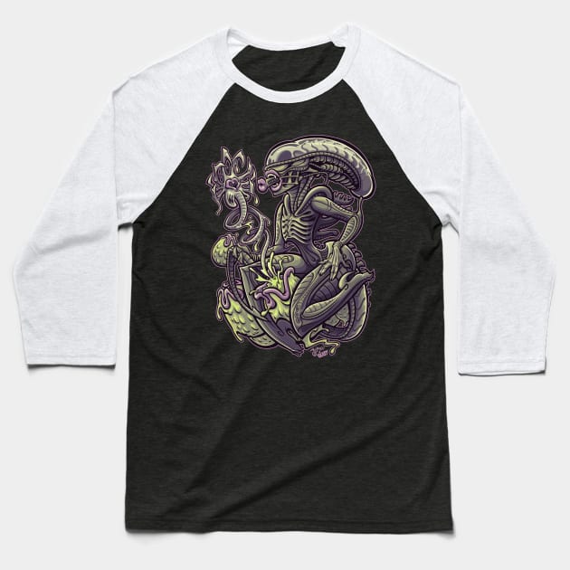 Alien Pin Up Baseball T-Shirt by JEHSEE
